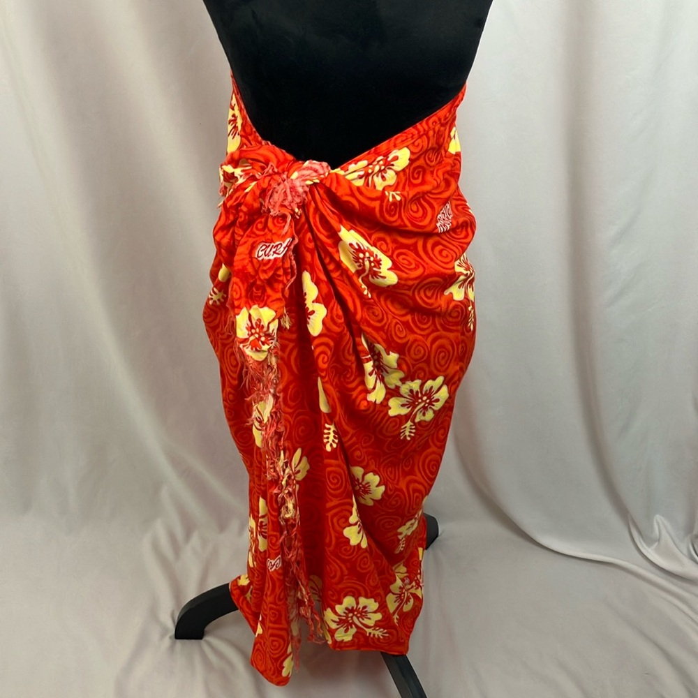 Caribbean Paradise Orange and Yellow Floral Print Sarong Wrap Women’s size XL